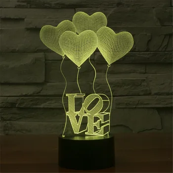 AUCD 3D tvare Srdca Balón LÁSKY Nočné Osvetlenie, Lampy, Farebné Akrylové Domov Spálne Dekorácie valentínsky Darček -10N