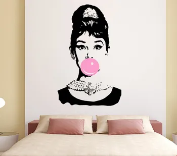 Audrey Hepburn Bubble Gum Krásy, kaderníctvo Stenu Odtlačkový Nálepky Umenie Vinyl Domova Stenu, Nálepky Inteior nástenná maľba YO-132