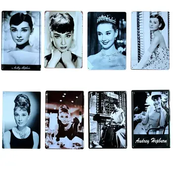 Audrey Hepburn filmová Hviezda Kovové Maľovanie Retro Ceduľa Stene Panel Home Hotel Art Decor Cuadros Stenu, Nálepky 30X20CM A-6059B
