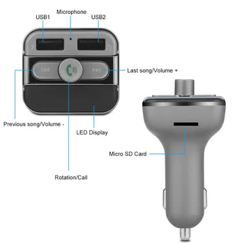 Auto MP3 Audio Prehrávač, Bluetooth, FM Transmitter, Bezdrôtový FM Modulátor do Auta HandsFree LCD Displej USB Nabíjačka pre iPhone Samsung