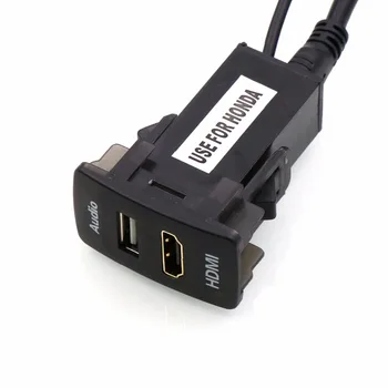 Auto USB Audio Vstup pre Nabíjačku s HDMI Zásuvka Použiť pre Honda,Civic,Spirior,CRV,Fit Jazz,Mesto,Accord,Crosstour,Odysea