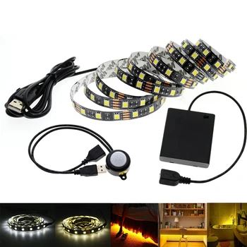 Automatické PIR Snímač Pohybu Spínač, LED Pásy Nastaviť USB / Batérie Prevádzkované Pod Posteľou Svetlo Spálňa Nočné Osvetlenie, Biela/Teplá Biela
