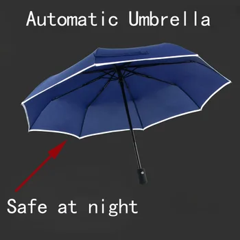 Automatické Reflexné Skladací Dáždnik Dážď Ženy Muži guarda chuva Paraguas plegable mujer Parasol Guarda sol Black guarda-chuva