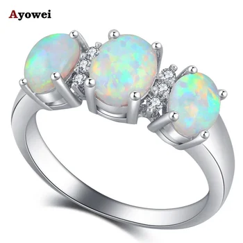 Ayowei Nové Dizajnér Značky White Fire Opal Striebro Pečiatkou Biely Zirkón Crystal Módne Šperky Krúžok Angažovanosť pre Ženy OR889A