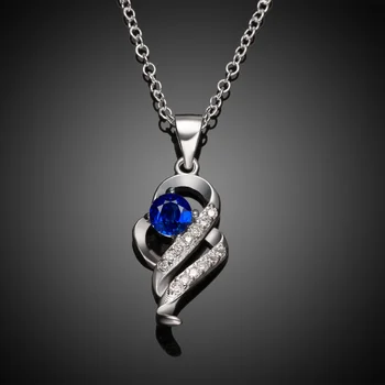 Ayowei Špeciálny Dizajn svadobný dar Cubic Zirconia modré Crystal Classic Fashion Strieborný Náhrdelník Prívesky LNS655A