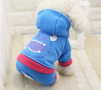 B42 2016 Nové Zimné psa bavlnené Oblečenie Roztomilý Teplé Cartoon štyri nohy Jumpsuit Bib Coverall pre Šteňa Malé psie oblečenie mikiny