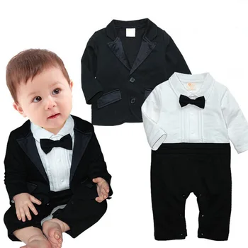 Baby boy šaty, módne odev gentleman motýlik dlhý rukáv dieťa remienky + malé bunda 2 KS SÚPRAVY Kombinézach