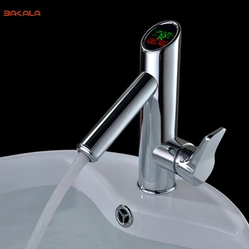BAKALA Kúpeľňa LED Digitálne povodí Kohútik Vodné elektrárne Povodí zvukový Pult. Pevné Brass pochrómovaný miernom displej Kohútik Smart Klepnite