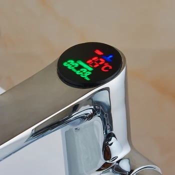BAKALA Kúpeľňa LED Digitálne povodí Kohútik Vodné elektrárne Povodí zvukový Pult. Pevné Brass pochrómovaný miernom displej Kohútik Smart Klepnite