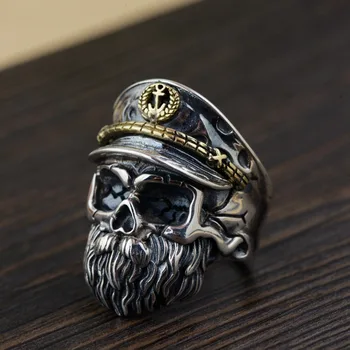 BALMORA Pevné 925 Sterling Silver Skull & Fúzy Prstene pre Mužov Darček Punk Móda Otvoriť Krúžok Thai Strieborné Šperky Anillos SY22085