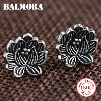 BALMORA reálne 925 sterling silver šperky retro Lotosový kvet ročníka stud náušnice pre ženy vysokej kvality aretes SY31207
