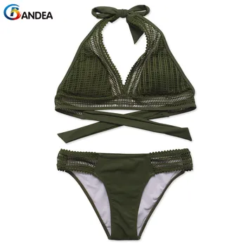 BANDEA značky bikini set ženy sexy plavky s uväzovaním za top plavky oka duté z plavky kríž biquini čalúnenia maillot de bain HA556