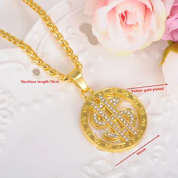 Bangrui Veľkoobchod Kamienkami hiphop zlaté náhrdelníky & Prívesky Dolár Peniaze Symbol, Znak Ženy Prívesok Reťazca Náhrdelník Šperky