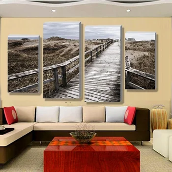 BANMU 4 Panel Frameless Plátno tlač Fotografií Púšti Drevený Most Dekorácie na Stene Najnovšie Wall Art Obraz na Plátne Obrazy