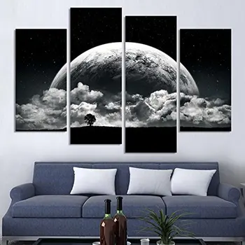 BANMU Plátno maľovať Obrázky Čiernej a bielej Vytlačené na úzkej planét Vesmíru 4 kus maľby nástenné art izba dekor č rám