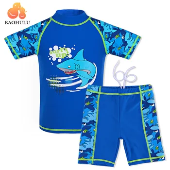 BAOHULU Navy Chlapcov Plavky Deti Plavky Cartoon Shark Vzor UPF50+ plavky pre Deti Lycra Lete Plávanie Nosenie