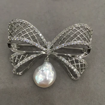 Barokový Prírodné sladkovodné perly brošňa bowknot skutočnou perlou brošňa kolíky módne ženy šperky
