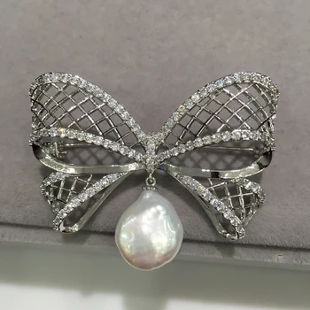 Barokový Prírodné sladkovodné perly brošňa bowknot skutočnou perlou brošňa kolíky módne ženy šperky