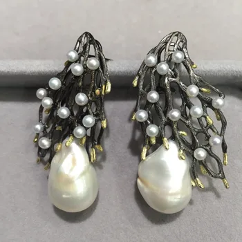 Barokový prírodné sladkovodné perly stud náušnice vetva stromu 925 sterling silver s pearl jemné ženy šperky doprava zadarmo