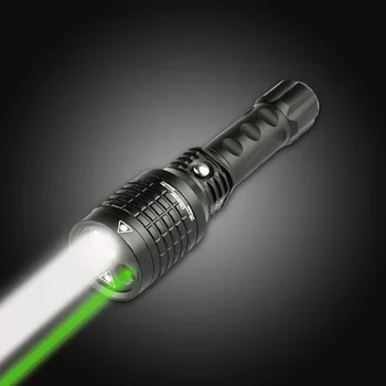 Baterka led dvojité svetlo 18650 pochodeň nabíjateľná multifunkčné Zelené svetlo, infračervené laserové svetlo lanterna tatical zoom