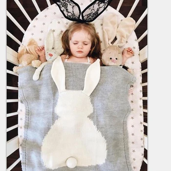 Batoľa Chlapci Dievčatá Pletená Deka Cute Bunny Králik Ucho Spanie Swaddling Prikrývky Detská Posteľ Kryt Mäkký Uterák Deti Zábal