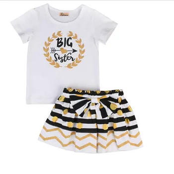 Bavlna Baby Girl Malá Sestra Romper Šaty Big Sister T Shirt Šaty súpravy Oblečenie Oblečenie Krátky Rukáv Tlač Topy Oblečenie