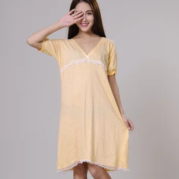 Bavlna nightgowns pre ženy lete sleepshirts 2018 nové jeseň tvaru ženského sleepwear dospievajúce dievča salónik zelená žltá
