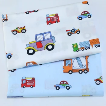 Bavlna twill handričkou cartoon BIELE modré vozidlo textílie pre DIY deti detská postieľka na obliečky vankúšov oblečenie handwork šitie, prešívanie