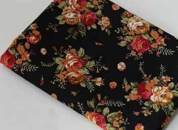 Bavlna/ľan Diy vidieckom štýle Ručné fabric/classic black rose kvety tlač patchwork dekorácie remesiel tkaniny pre šitie