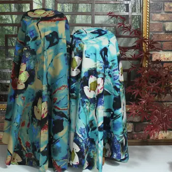 Bavlnené a ľanové ethenic štýl modrá zelená hnedá lotosové kvety pre DIY handwork obrus opony apprarel šaty textílie a textilné