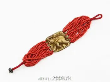 BB-468 Indickej Nové Módne Vyrezávané Slon náramok Červený Mini Korálkové Tribal Ganeš amulety náramky Jar NOVÉ