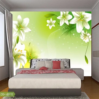 Beibehang 3D foto tapety pre obývacej izby, spálne, jedáleň, zelená biela lily nástenná maľba na stenu papiere domova kontakt papier podlahy