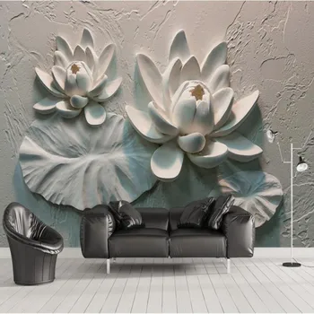 Beibehang 3D Stereo Plastický Lotus Pozadí Steny Dekoratívne Maľby na Mieru Veľké Nástenné Maľby Hodvábne Tkaniny Tapety