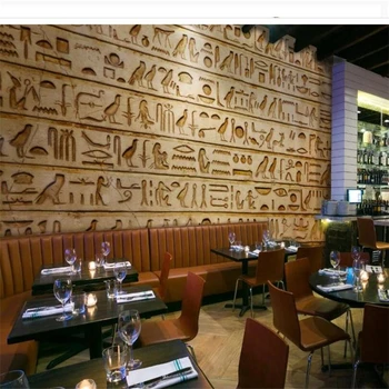 Beibehang abstraktných de parede para quarto Vlastné tapetu Klasické retro Egyptské hieroglyfy bar reštaurácia fresky tapety