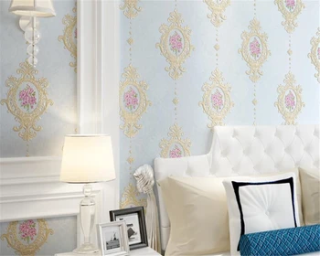 Beibehang kvalitné jemné reliéfne 3D tapeta, Ružová, modrá Európskej obývacej izby, spálne, gauč tapetu pozadia papier peint