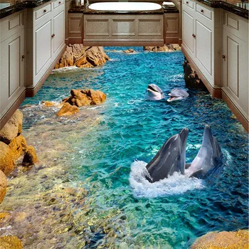 Beibehang nálepka, 3D poschodí nástenná maľba HD kameň dolphin pobreží non-slip nepremokavé pribrala samolepiace PVC Tapety, podlahy, maľovanie
