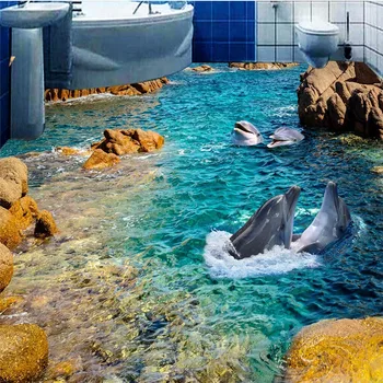 Beibehang nálepka, 3D poschodí nástenná maľba HD kameň dolphin pobreží non-slip nepremokavé pribrala samolepiace PVC Tapety, podlahy, maľovanie
