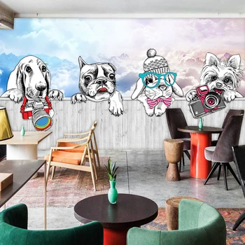 Beibehang Vlastné 3D Big Ručne maľované Jednoduché Drevené Pruhy Boj Zvieratá, Pes, Téma Fresco Obývacia Izba, Spálňa Pozadí