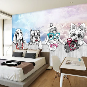 Beibehang Vlastné 3D Big Ručne maľované Jednoduché Drevené Pruhy Boj Zvieratá, Pes, Téma Fresco Obývacia Izba, Spálňa Pozadí