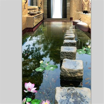 Beibehang Vlastné podlahy, maľby, 3d foto dekorácie nakreslite malé kamenné mólo pier lotus vody 3D podlahy abstraktných de parede