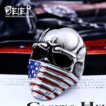 BEIER Americkej Vlajky Nehrdzavejúcej Ocele Lebky Krúžok Pre Človeka Osobnosť Biker Šperky Veľkoobchod výrobnú Cenu BR8-283