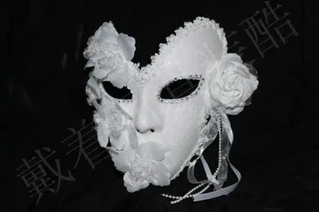 Benátky strany Maškaráda masky princezná čipky plnú tvár biela maska