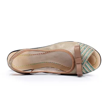 BEYARNE letné topánky ženy pravej kože Drahokamu kliny obuv sandal Típat Prst dámske sandále Plus veľkosť