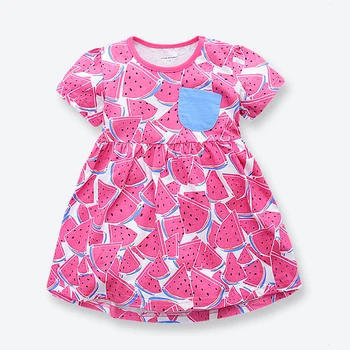 Bežné Dievčenské Šaty Letné Krátke Rukáv Detí Šaty Značky Bavlna Vytlačené Baby Girl Dress Dobrej Kvality Deti Oblečenie 1-6 Rokov