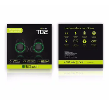 BGreen T02 TWS Bluetooth Slúchadlo Pravda Bezdrôtový Stereo Headset V Uchu Slúchadlá
