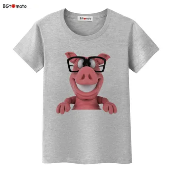 BGtomato 3D okuliare Ošípaných cool tričko ženy krásne kreslené ružová ošípaných bežné tričko, Originál Značky kvalitné letné košele