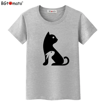 BGtomato Roztomilý 3D, Čierne mačky a králiky Ženy T-Shirt Letné Módy Lady Topy Krátky Rukáv Vytlačené T Shirt Novinka Tee Košele