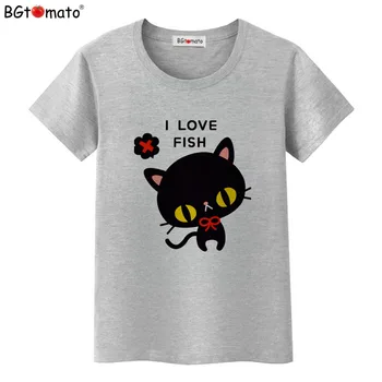 BGtomato tričko I love my ryby black cat top tees Super roztomilý krásne ženy t-shirt Hot predaj úplne nový tee tričko femme