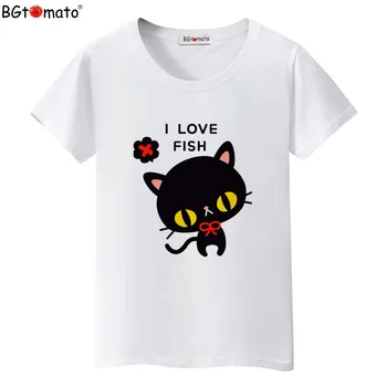 BGtomato tričko I love my ryby black cat top tees Super roztomilý krásne ženy t-shirt Hot predaj úplne nový tee tričko femme
