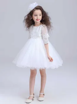 Biela Formálne Dievča Šaty Polovičný Rukáv Vianočné Girl Party Kostým Pre 3 4 6 8 10 12 rokov 2017 Dievčatá Oblečenie AKF164109